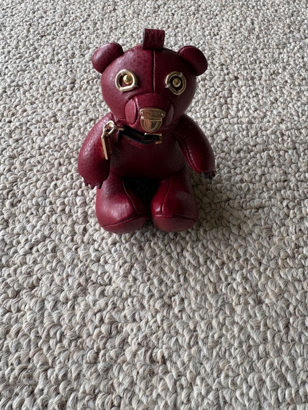 Coach Red Leather Teddy Bear Bag Charm Keychain Gold Cute Collectible - Picture 2 of 6